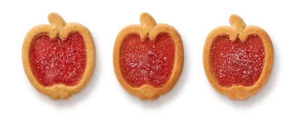 Três biscoitos com marmelada na forma de maçã — Fotografia de Stock