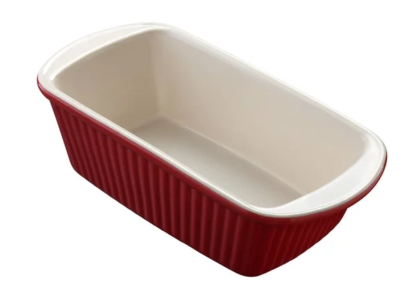 Plato para hornear rectangular rojo aislado sobre fondo blanco — Foto de Stock