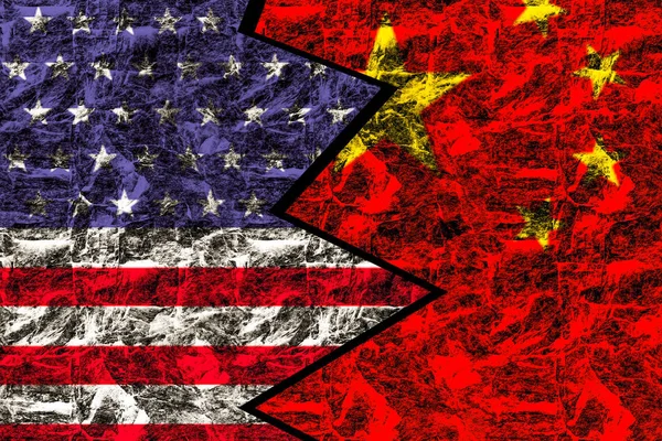 États-Unis et Chine Drapeau sur fond de texture de mur grunge, concept de fond de guerre commerciale États-Unis et Chine — Photo