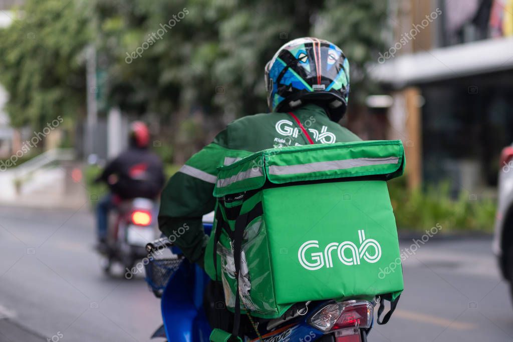 Grab food is food delivery service in Bangkok city,Thailand, Jan 30,2020