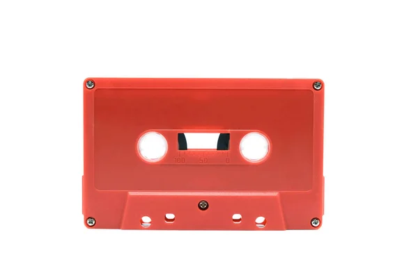 Red cassette tape isolate on white background — Stok fotoğraf