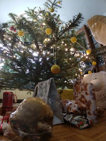 Arbre Noël Avec Décoration Maison — Photo