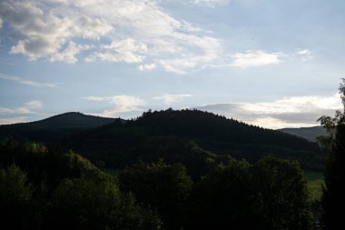 Mavi gökyüzü ve yeşil ağaçlı çayırların gündüz görüntüsü