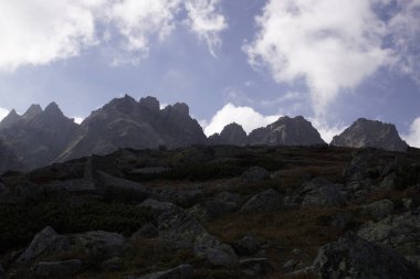 Dağlar. Rocky Tepesi. Yüksek Tatras, Slovakya 'da Sivy Zirvesi