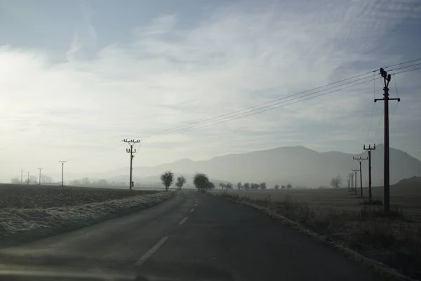 Straße Nebel Zur Winterzeit — Stockfoto