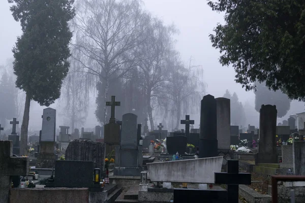 Fog Cemetery Day Time Shot — Stock Photo, Image