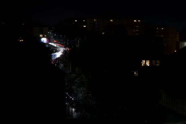 Beleuchtete Stadt Bei Nacht Stadtbild Bei Nacht — Stockfoto