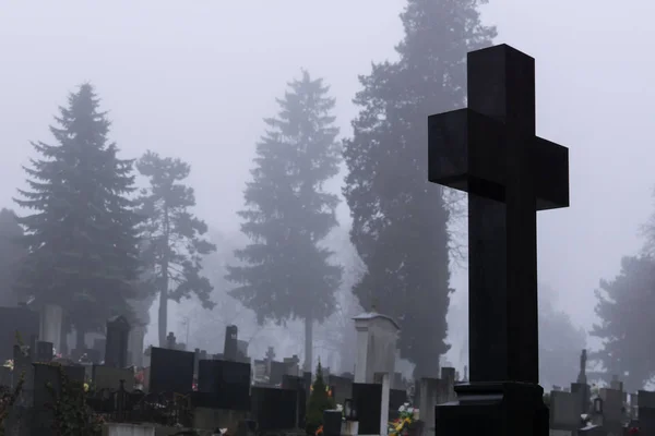 Fog Cemetery Day Time Shot — Stock Photo, Image