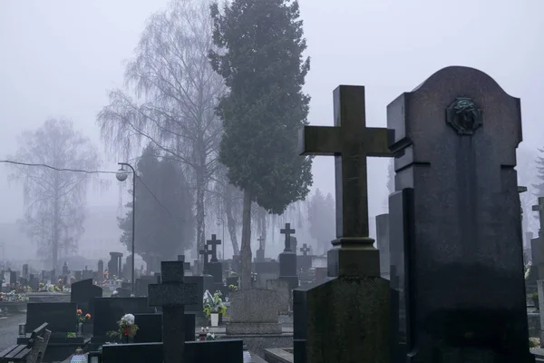 Fog Cemetery Day Time Shot — Stock Photo, Image