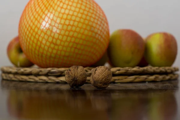 Stilleven Met Fruit Tafel Achtergrond — Stockfoto