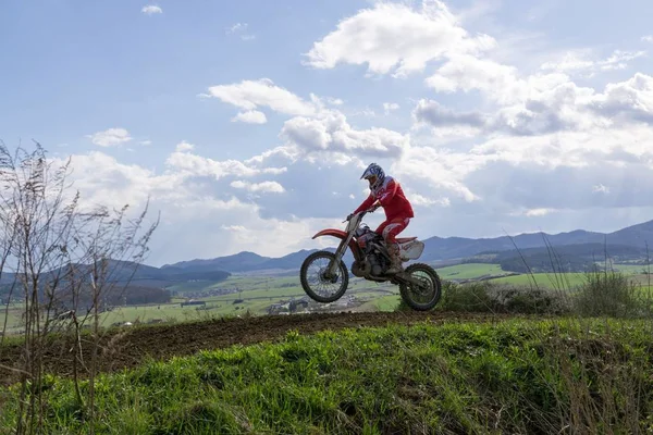 Motocross Motorcyklist Rider Landsbygden Landskap — Stockfoto