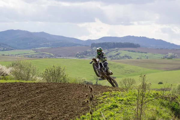 Motocross Rider Riding Rural Landscape — Stock Photo, Image