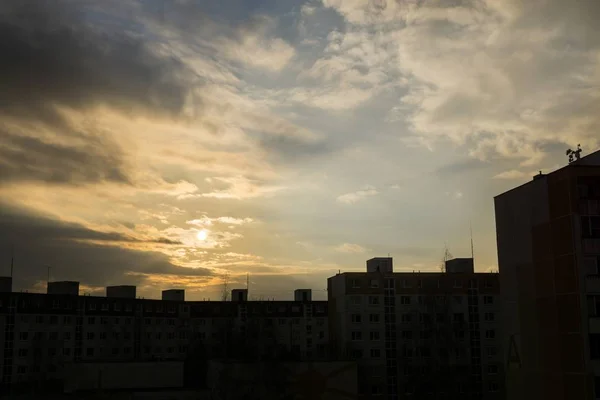 Восход Солнца Закат Над Зданиями Городе Словакия — стоковое фото