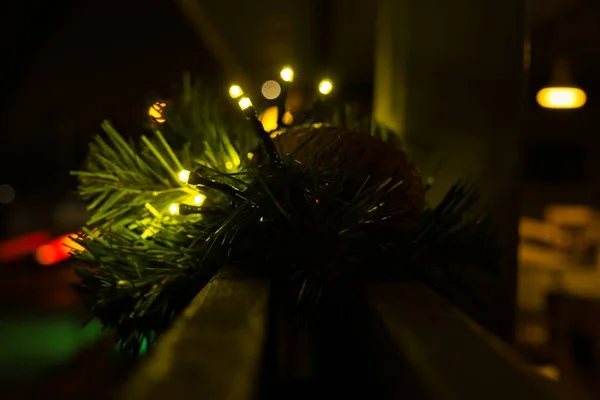 Dekoracja Świąteczna Światłami Tle Zbliżenie — Zdjęcie stockowe