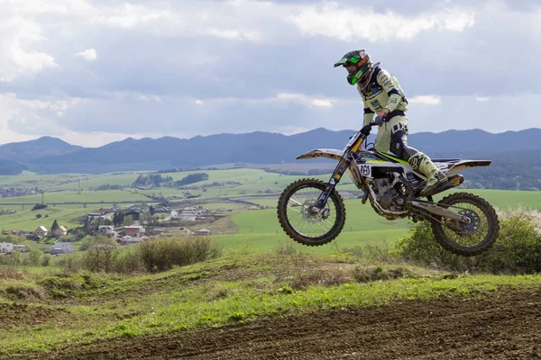 Motocross Rider Riding Rural Landscape — 스톡 사진