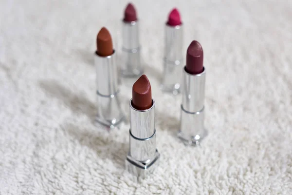 Lipsticks Cosmetics Background Close — Stock Photo, Image