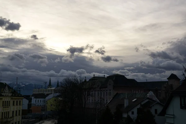 Alba Tramonto Edifici Nella Città Zilina Slovacchia — Foto Stock