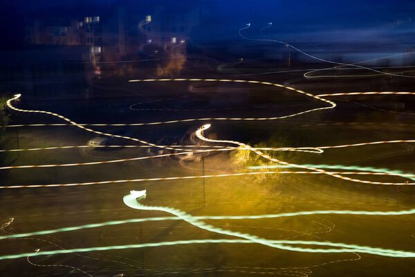 abstract long exposure shot of lights at street