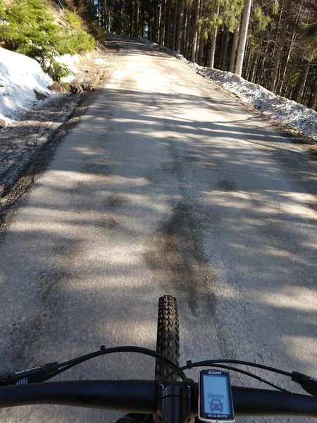 公路上的自行车轮胎 — 图库照片