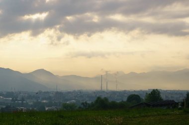Akşamki yeşil çayır fotoğrafı.  