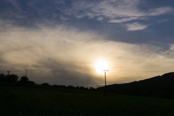 Paesaggio Panoramico Con Funivia Cielo Tramonto — Foto Stock