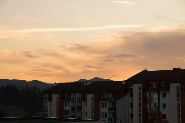 Bright Orange Sunset City Buildings — Stock Photo, Image