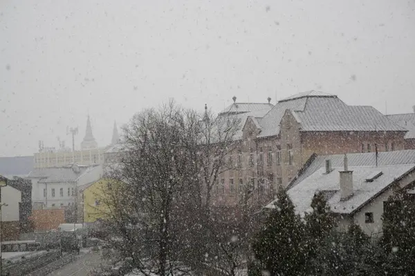 View Snowfall Houses Winter Season — Stock Photo, Image