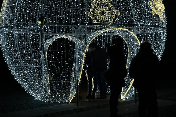 Illuminated Christmas Ball Construction Black Background — Stock Photo, Image