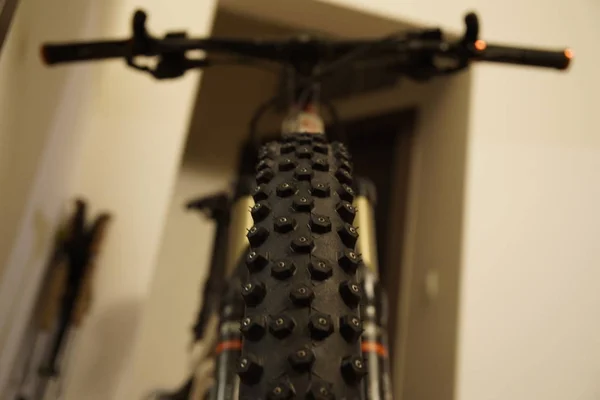 Close up shot of mountain bike wheel