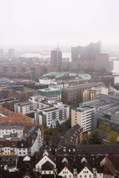 Foggy Paysage Urbain Jour Heure Prise Vue — Photo