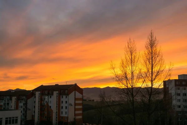 Bright Orange Sunset City Buildings — Stockfoto