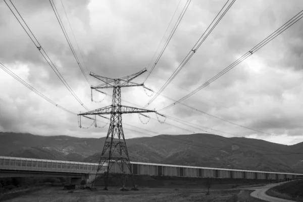 Elektrické Vedení Věž Obloze Pozadí — Stock fotografie