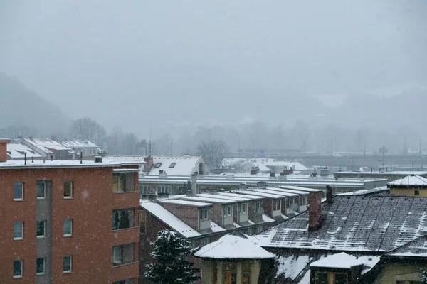 Nieve Paisaje Urbano Día Tiempo Disparo —  Fotos de Stock