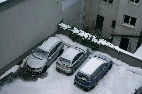 Snöig Stadsbild Dag Tid Skjuten — Stockfoto