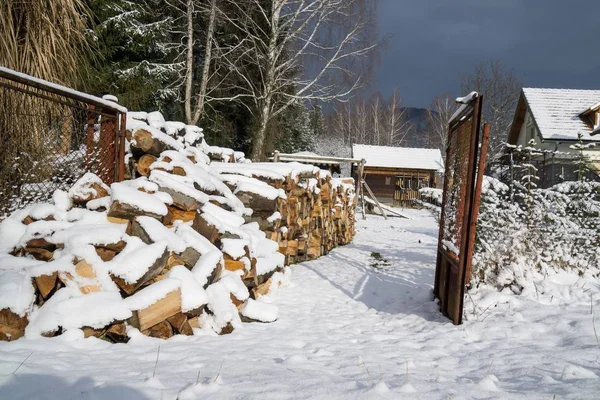 Holzzaun Schnee — Stockfoto
