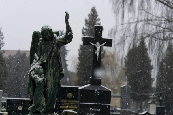 Zilina Slovakia February 2018 Cemetery Covered Snow Winter Slovakia — Stock Photo, Image