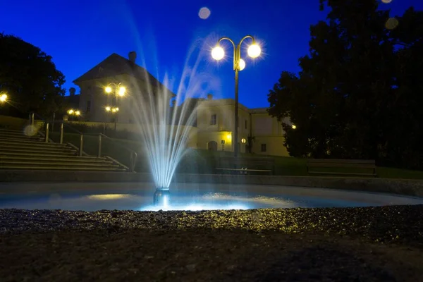 Vista Fuente Por Noche República Checa — Foto de Stock