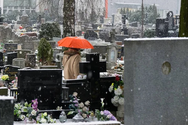 Zilina Slovakia February 2018 Cemetery Covered Snow Winter Slovakia — Stock Photo, Image