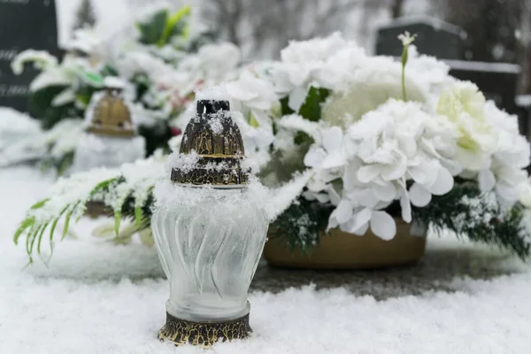 Zilina Slovakien Februari 2018 Kyrkogård Täckt Snö Vintern Slovakien — Stockfoto