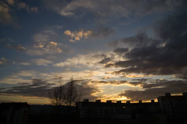 Nascer Sol Pôr Sol Sobre Edifícios Cidade Eslováquia — Fotografia de Stock