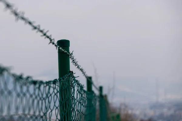 Συρματόπλεγμα Στον Φράχτη Σλοβακία — Φωτογραφία Αρχείου