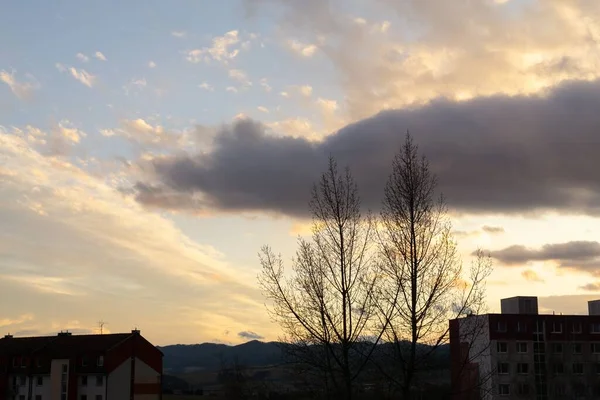 Alba Tramonto Sugli Edifici Della Città Slovacchia — Foto Stock