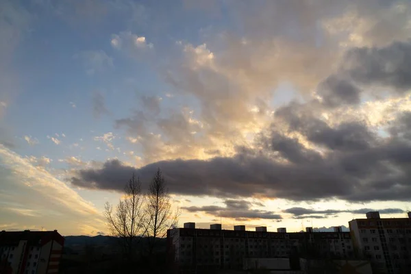 Восход Солнца Закат Над Зданиями Городе Словакия — стоковое фото