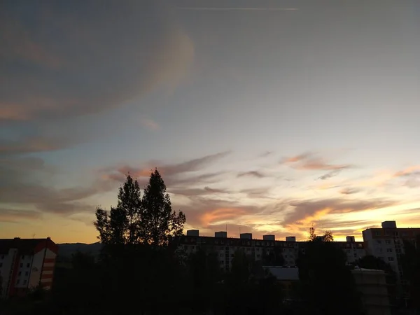 Nascer Sol Pôr Sol Sobre Colinas Cidade Eslováquia — Fotografia de Stock