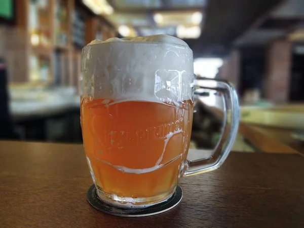 Glas Bier Auf Dem Tisch Slowakei — Stockfoto