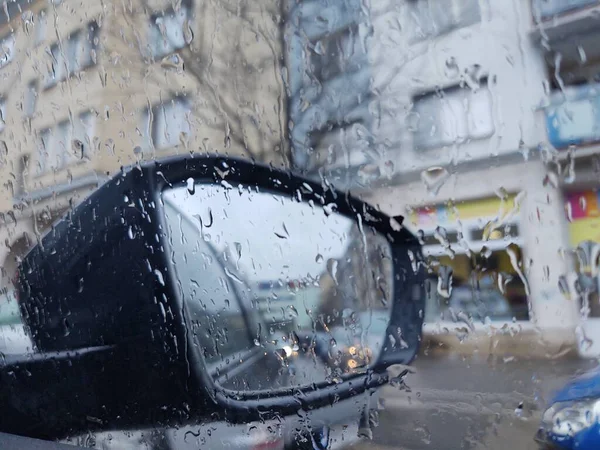 Lluvia Cae Lado Del Espejo — Foto de Stock