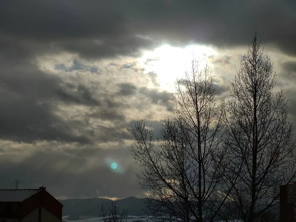 Čas Západu Slunce Nad Evropským Městem — Stock fotografie