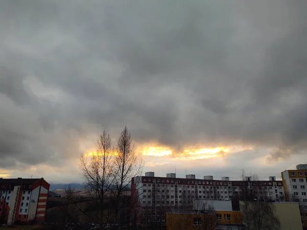 Avondzonsondergang Boven Stadsgezicht — Stockfoto