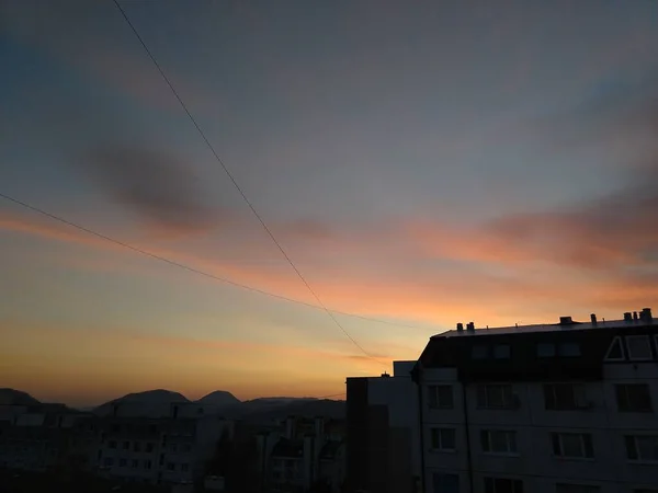 Východ Slunce Nebo Západ Slunce Nad Budovami Městě Slovensko — Stock fotografie