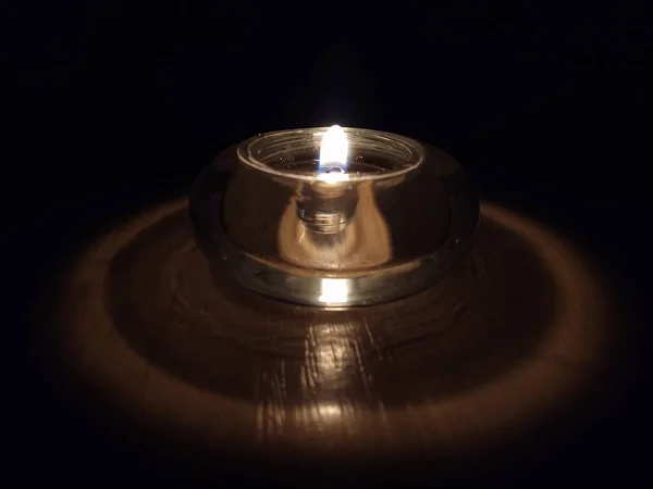 Candle Burning Glass Table — Stock Photo, Image